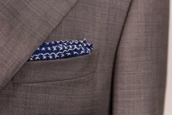 White X-Stitch Edge Dark Blue Linen Pocket Square