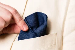 White X-Stitch Edge Dark Blue Linen Pocket Square