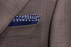 White X-Stitch Edge Dark Blue Linen Pocket Square