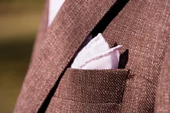 White X-Stitch Edge Pale Pink Linen Pocket Square
