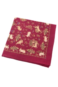Wine Red Rabbit Silk Wool Pocket Square
