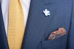 Wine Red & Yellow Medallion Silk Wool Pocket Square