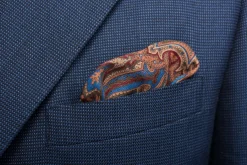 Wine Red & Yellow Medallion Silk Wool Pocket Square