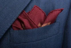 Wine Red & Yellow Medallion Silk Wool Pocket Square