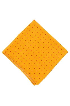 Yellow & Burgundy Polka Dot Wool Challis Pocket Square