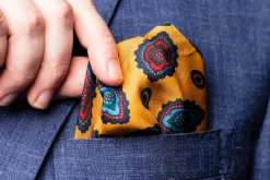 Yellow Diamond Contrast Edge Silk Pocket Square