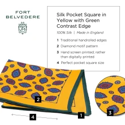 Yellow Diamond Contrast Edge Silk Pocket Square