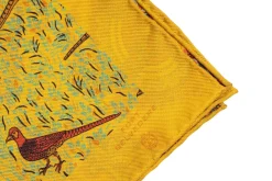 Yellow Reversible Pheasant & Paisley Silk Pocket Square
