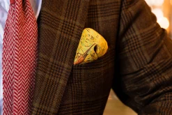 Yellow Reversible Pheasant & Paisley Silk Pocket Square