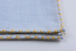 Yellow X-Stitch Edge Light Blue Linen Pocket Square