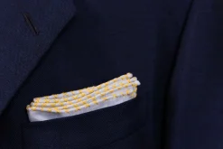 Yellow X-Stitch Edge Light Blue Linen Pocket Square