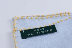 Yellow X-Stitch Edge Light Blue Linen Pocket Square