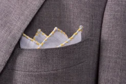 Yellow X-Stitch Edge Light Blue Linen Pocket Square